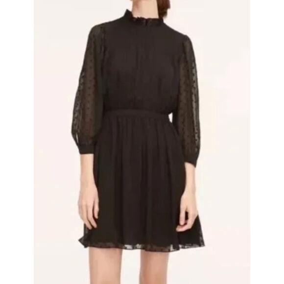 Rebecca Taylor 3/4 Sheer Sleeves Clip Dot Mini Dress Black 8 - Picture 1 of 10